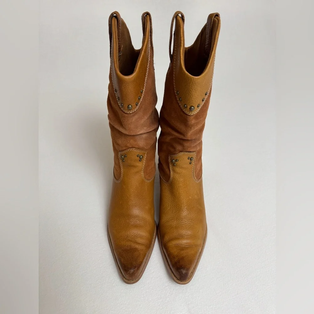 Vintage Y2K Bass Western Brown Leather Studded Boots Size 7.5 - Picture 13 of 14